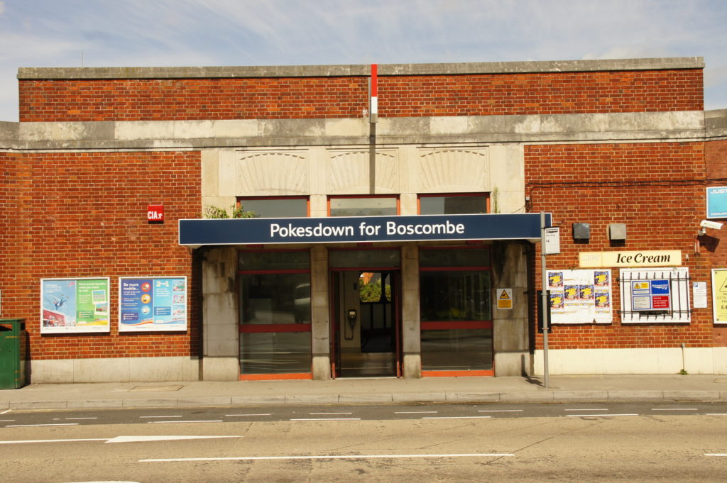 colour photo of sign outside Pokesdown for Boscombe station