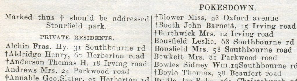 extract from 1920 Kelly's Directory showing Pokesdown addresses